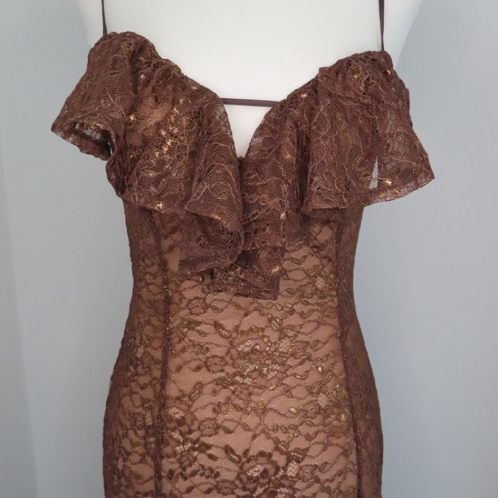 House of CB Brown and Gold Ruffle Maxi Dress